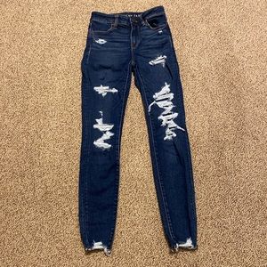 American eagle dark blue destroyed jeggings